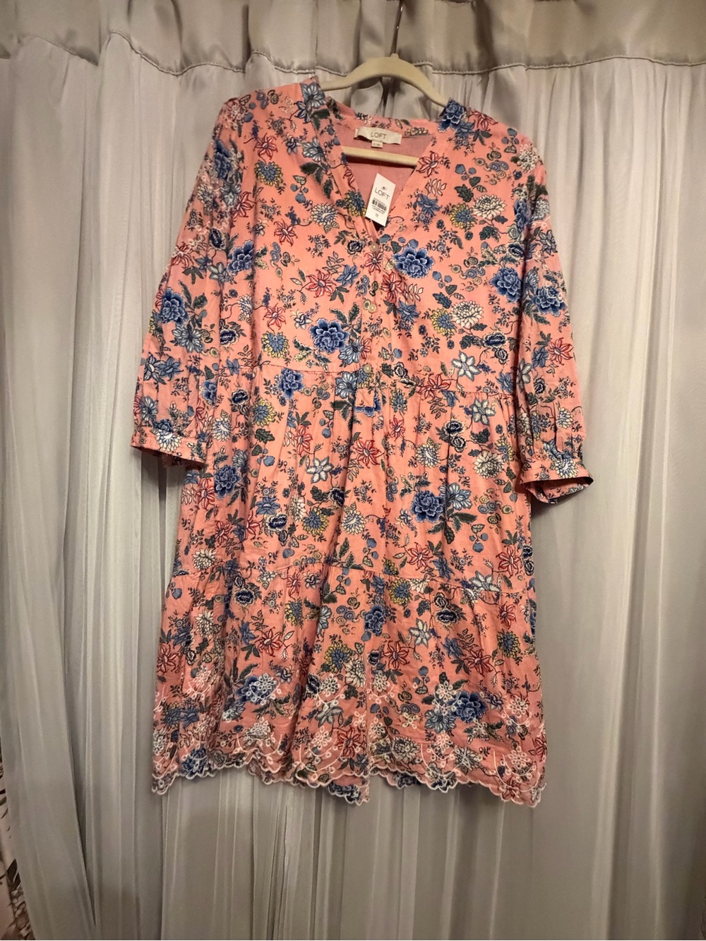 LOFT Pink Floral Mini Dress with Blue & Green Accents